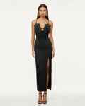 3D Floral Strappy Maxi Dress - Black