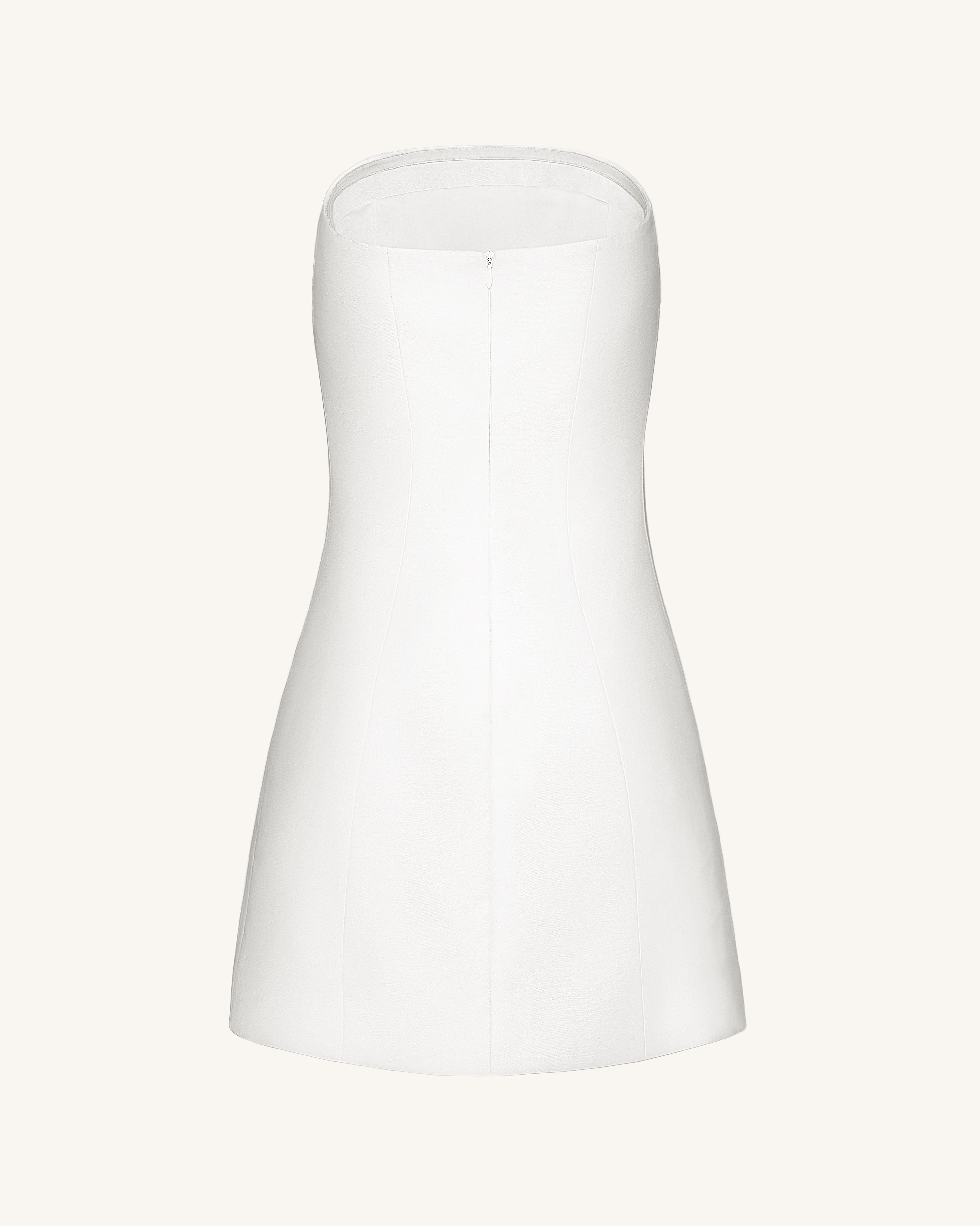 3D Vine Floral Strapless Mini Dress - White